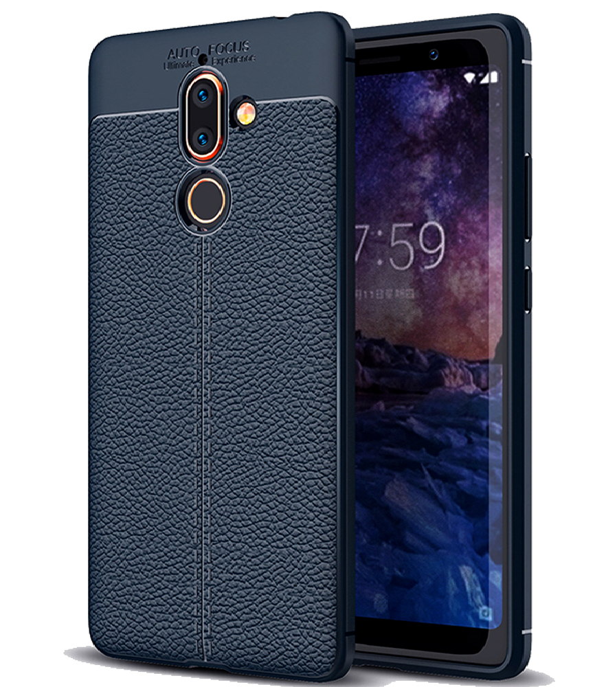 Back Cover, Drop Tested, TPU (Rubber), blue, Leather, Nokia, Nokia 7 Plus, Leather Armor TPU, ₹500 - ₹699, Solid, Slim Design