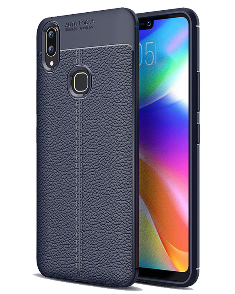 Back Cover, Drop Tested, TPU (Rubber), blue, Leather, Leather Armor TPU, ₹500 - ₹699, Solid, Slim Design, vivo, Vivo V9