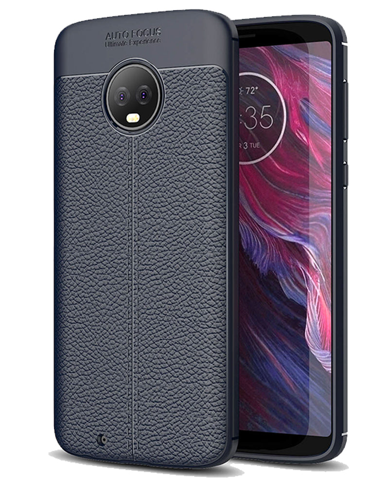 Back Cover, Drop Tested, TPU (Rubber), blue, Leather, Leather Armor TPU, ₹500 - ₹699, Solid, Slim Design, Moto, Moto G6, Motorola, 