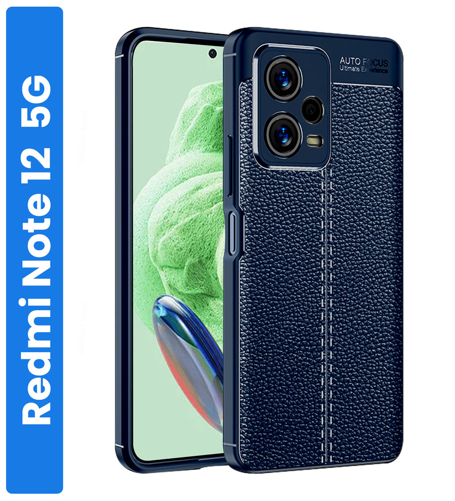 Vegan Leather Rugged Flexible TPU Series Shockproof Armor Back Cover for Redmi Note 12 5G 6.67 inch, Blue