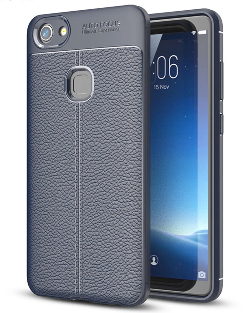 Back Cover, Drop Tested, TPU (Rubber), blue, Leather, Leather Armor TPU, ₹500 - ₹699, Solid, Slim Design, vivo, Vivo V7