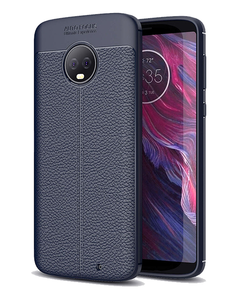 Back Cover, Drop Tested, TPU (Rubber), blue, Leather, Leather Armor TPU, ₹500 - ₹699, Solid, Slim Design, Moto, Moto G6 Plus, Motorola, 