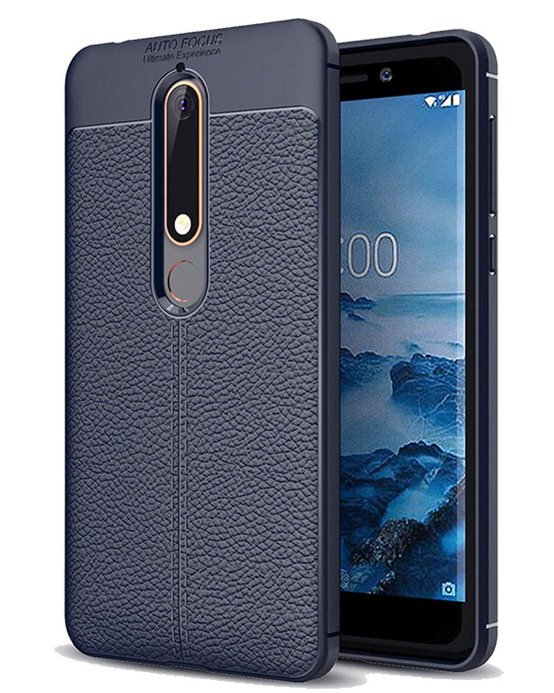 Back Cover, Drop Tested, TPU (Rubber), blue, Leather, Nokia, Nokia 6 2018, Leather Armor TPU, ₹500 - ₹699, Solid, Slim Design