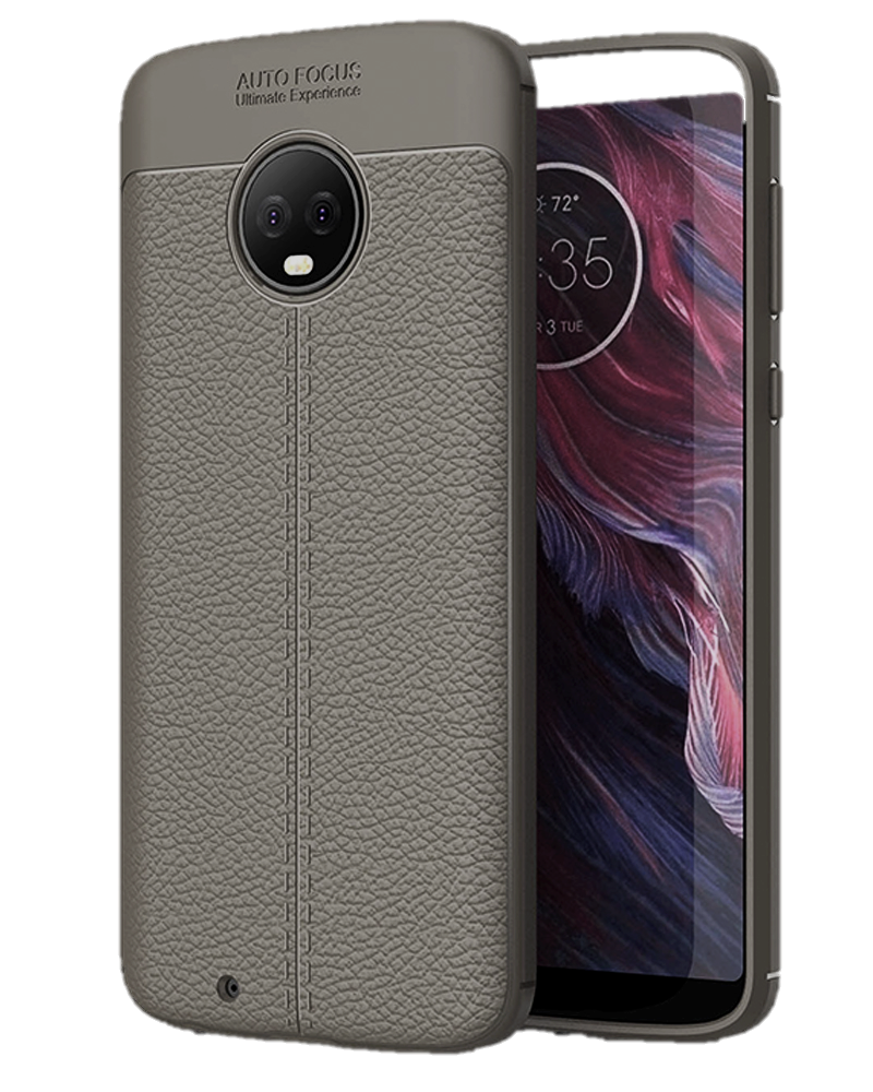Back Cover, Drop Tested, TPU (Rubber), Grey, Leather, Leather Armor TPU, ₹500 - ₹699, Solid, Slim Design, Moto, Moto G6, Motorola, 