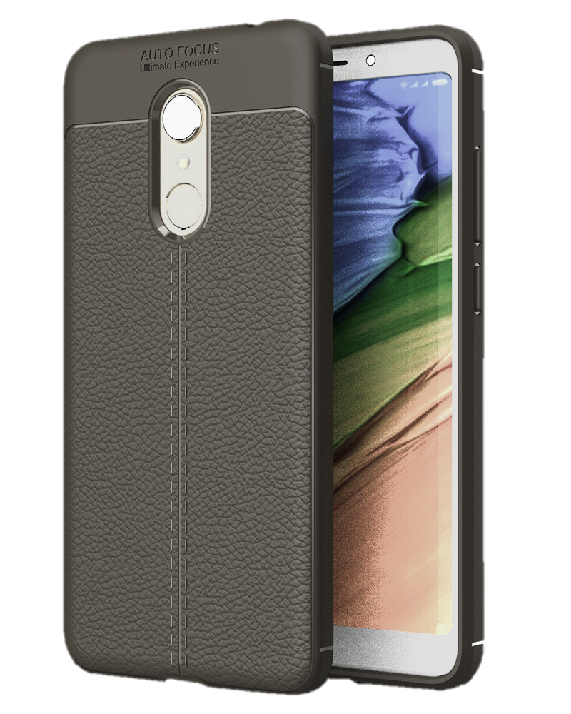 Back Cover, Drop Tested, TPU (Rubber), Grey, Leather, Leather Armor TPU, ₹500 - ₹699, Solid, Slim Design, Redmi Note 5, Xiaomi