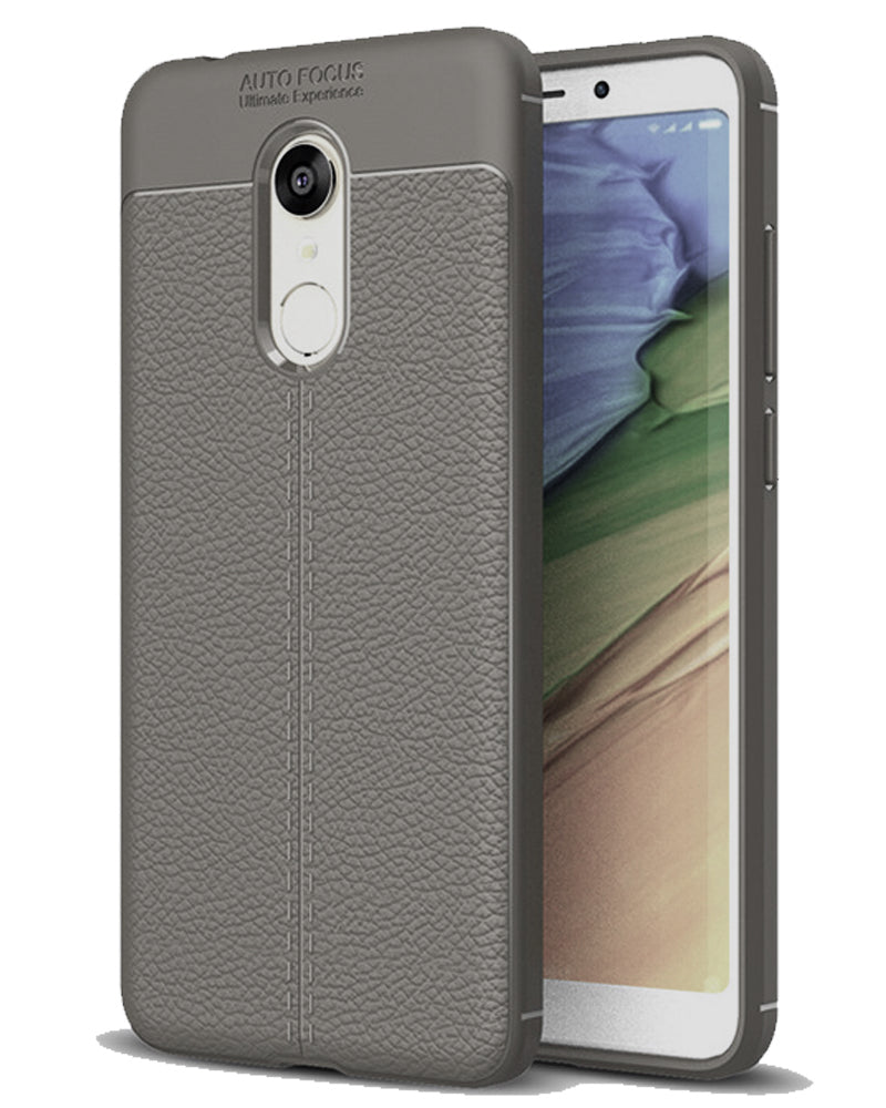 Back Cover, Drop Tested, TPU (Rubber), Grey, Leather, Leather Armor TPU, ₹500 - ₹699, Solid, Slim Design, Redmi 5, Xiaomi