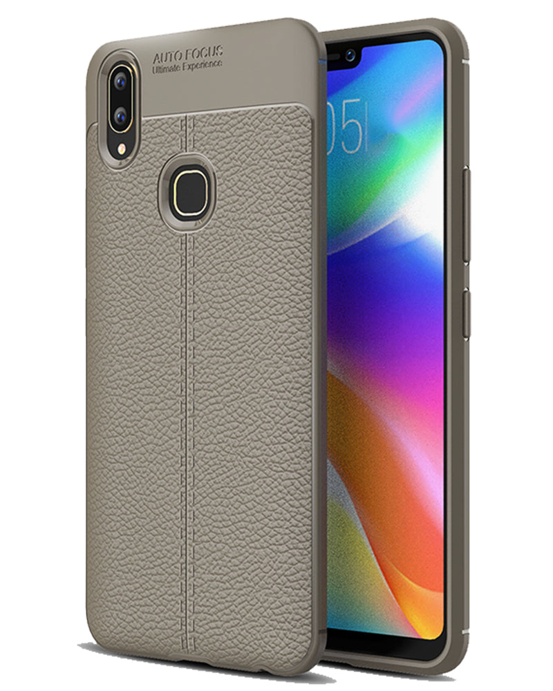 Back Cover, Drop Tested, TPU (Rubber), Grey, Leather, Leather Armor TPU, ₹500 - ₹699, Solid, Slim Design, vivo, Vivo V9