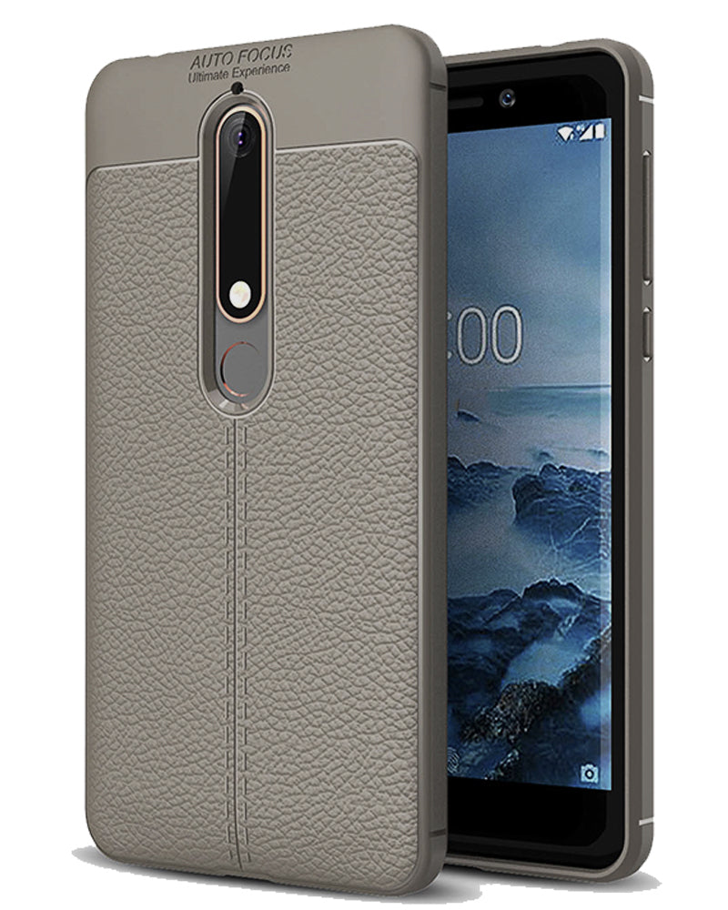Back Cover, Drop Tested, TPU (Rubber), Grey, Leather, Nokia, Nokia 6 2018, Leather Armor TPU, ₹500 - ₹699, Solid, Slim Design