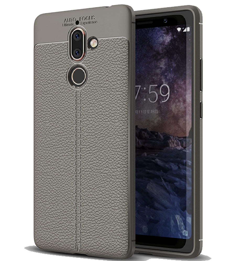 Back Cover, Drop Tested, TPU (Rubber), Grey, Leather, Nokia, Nokia 7 Plus, Leather Armor TPU, ₹500 - ₹699, Solid, Slim Design
