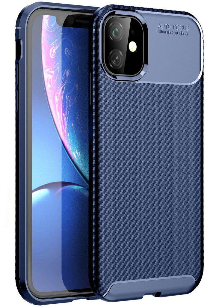 Aramid Fibre Series Shockproof Armor Back Cover for Apple iPhone 11 6.1 inch, Blue - Golden Sand