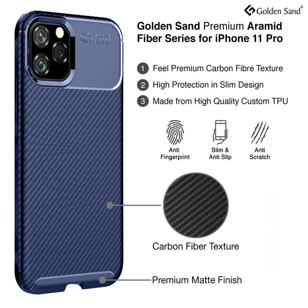 Aramid Fibre Series Shockproof Armor Back Cover for Apple iPhone 11 Pro 5.8 inch, Blue - Golden Sand