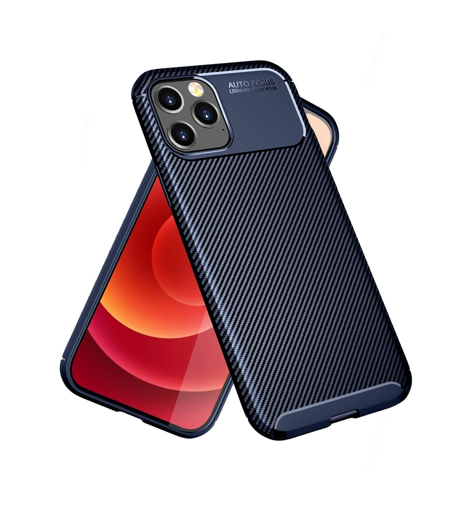 Aramid Fibre Series Shockproof Armor Back Cover for Apple iPhone 12 Pro Max, Blue - Golden Sand