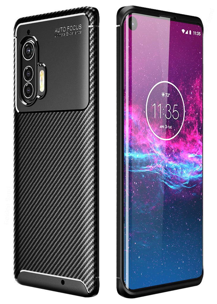 Aramid Fibre Series Shockproof Armor Back Cover for Moto Edge Plus 6.7 inch, Black - Golden Sand