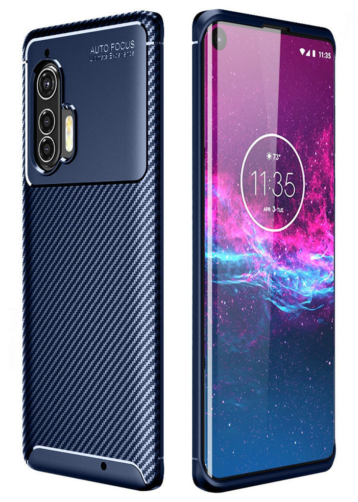 Aramid Fibre Series Shockproof Armor Back Cover for Moto Edge Plus 6.7 inch, Blue - Golden Sand