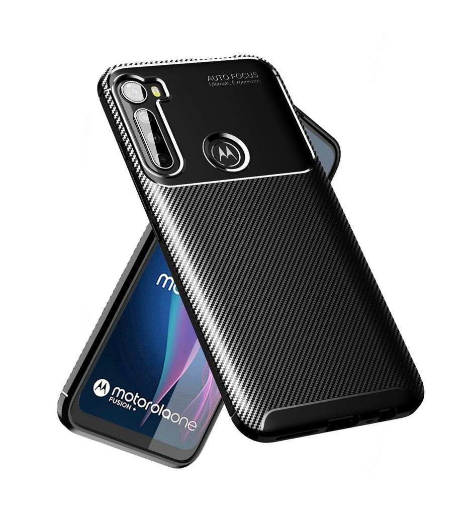 Aramid Fibre Series Shockproof Armor Back Cover for Moto One Fusion Plus 6.5 inch, Black - Golden Sand