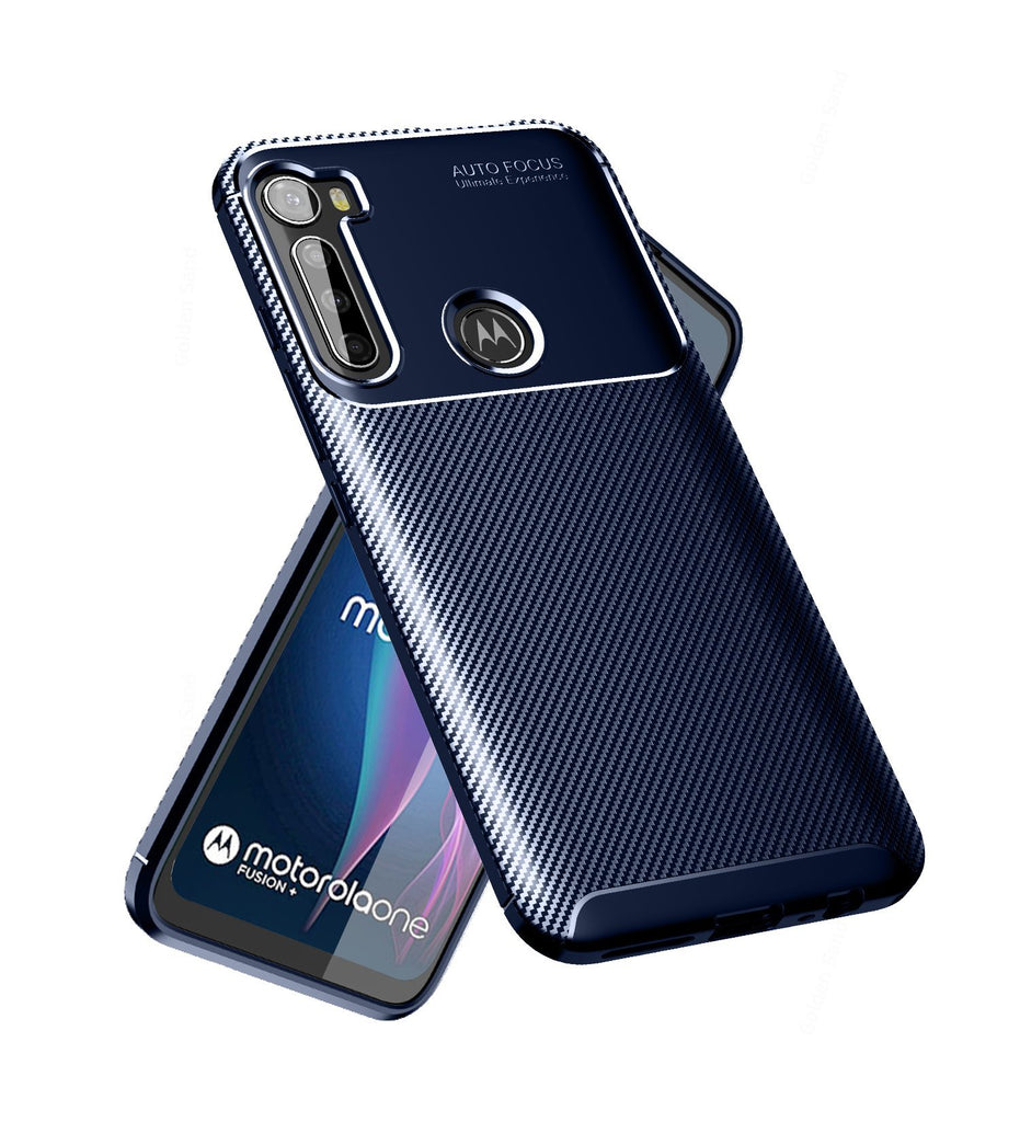 Aramid Fibre Series Shockproof Armor Back Cover for Moto One Fusion Plus 6.5 inch, Blue - Golden Sand