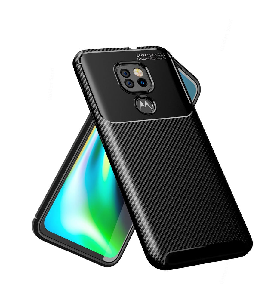 Aramid Fibre Series Shockproof Armor Back Cover for Motorola Moto G9, Motorola Moto e7 Plus, Black - Golden Sand