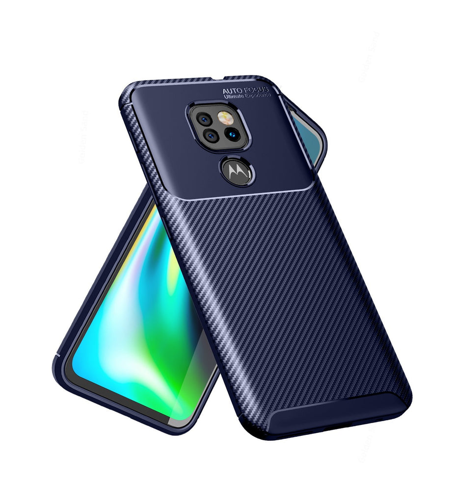 Aramid Fibre Series Shockproof Armor Back Cover for Motorola Moto G9, Motorola Moto e7 Plus, Blue - Golden Sand