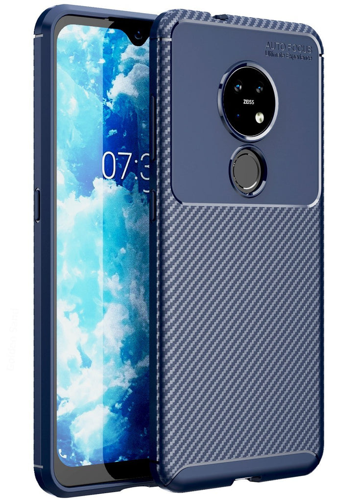 Aramid Fibre Series Shockproof Armor Back Cover for Nokia 7.2, Nokia 6.2 6.39 inch, Blue - Golden Sand