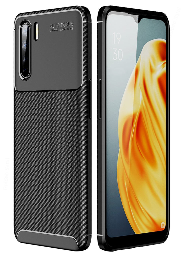 Aramid Fibre Series Shockproof Armor Back Cover for Oppo F15 6.4 inch, Black - Golden Sand