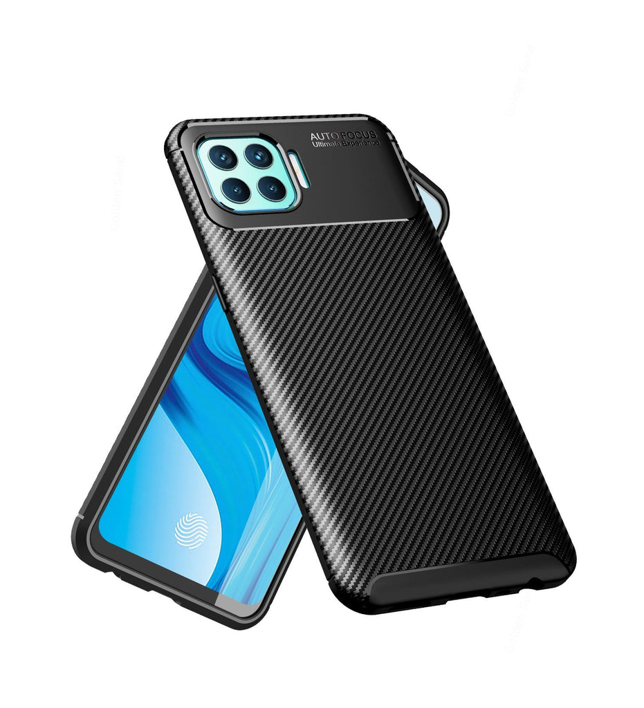 Aramid Fibre Series Shockproof Armor Back Cover for Oppo F17 Pro, Black - Golden Sand