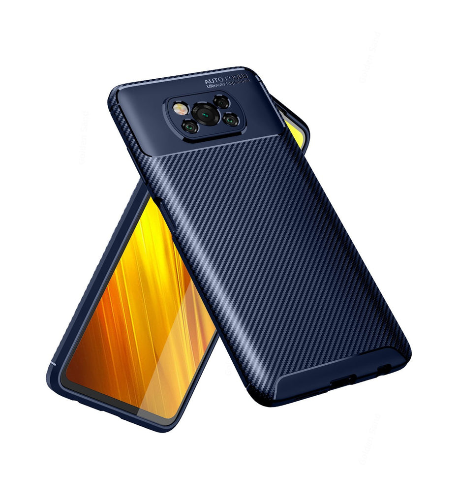 Aramid Fibre Series Shockproof Armor Back Cover for Poco X3 [Indian Version Correct Size], Blue - Golden Sand