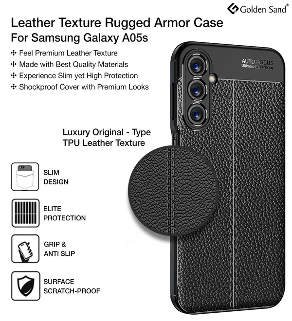 Samsung Galaxy A05s (6.7 inch) Back Cover | Vegan Leather Series, Black