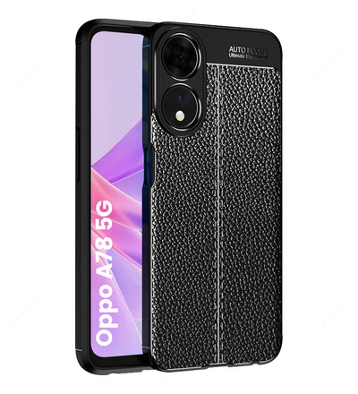 Oppo A78 5G (6.56 inch) Back Cover | Vegan Leather Series, Black