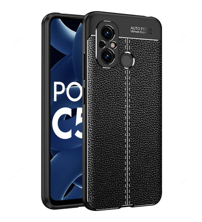 Redmi 12C 4G, POCO C55 4G (6.71 inch) Back Cover | Vegan Leather Series, Black