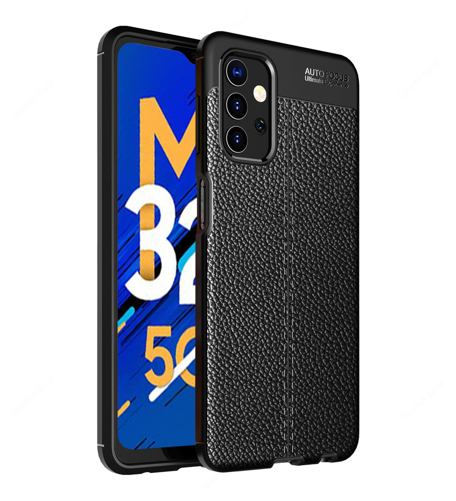 Leather Armor TPU Series Shockproof Armor Back Cover for Samsung Galaxy M32 5G, 6.5 inch, Black