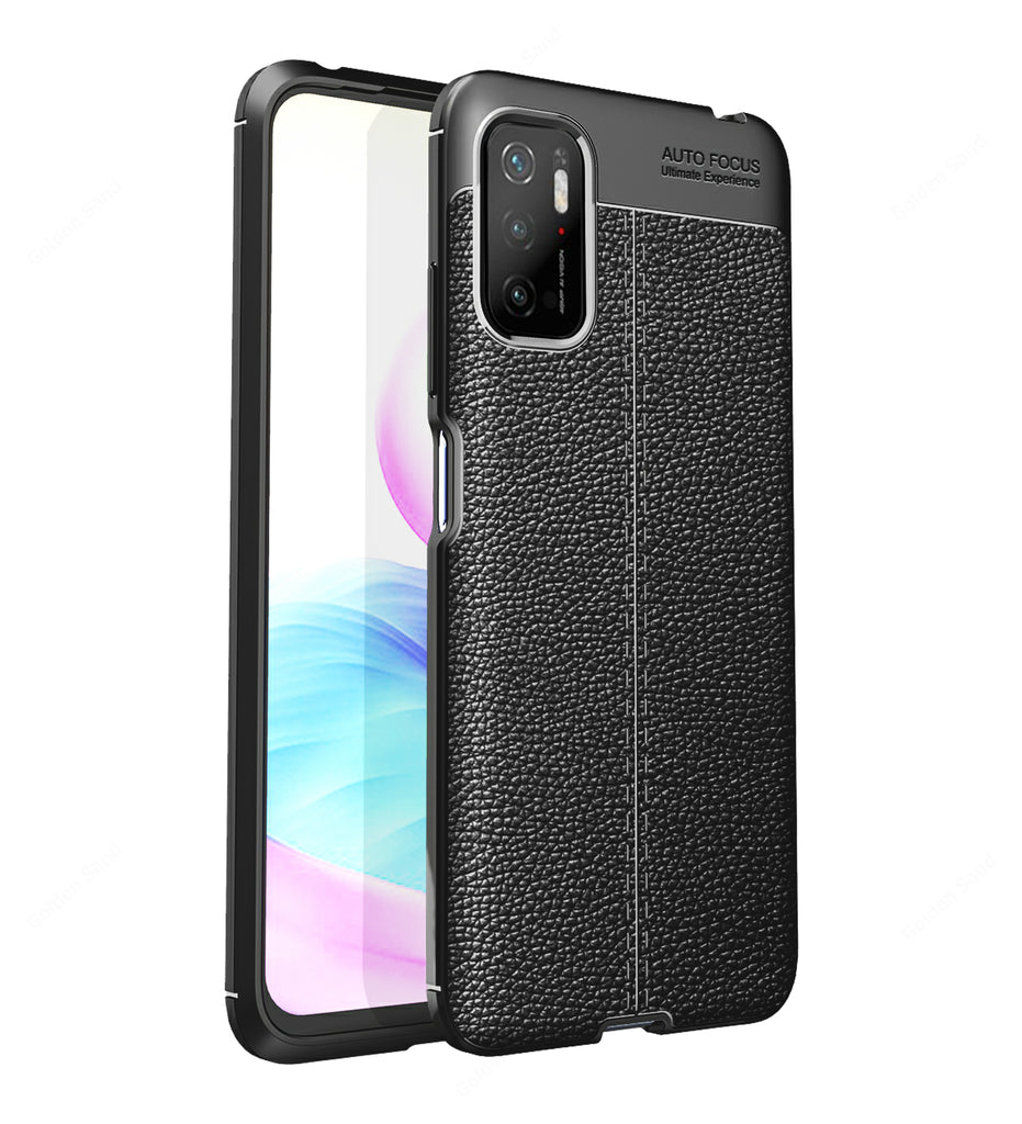 Leather Armor TPU Series Shockproof Armor Back Cover for Poco M3 Pro 5G, 6.5 inch, Black