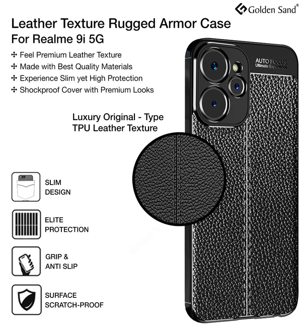 Realme 9i 5G (6.6 inch) Back Cover | Vegan Leather Series, Black