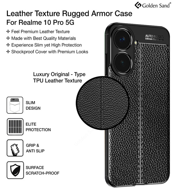 realme 10 Pro 5G (6.72 inch) Back Cover | Vegan Leather Series, Black