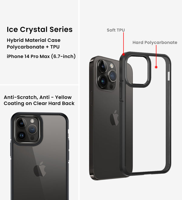 Apple iPhone 14 Pro Max (6.7 inch) Back Cover | Ice Crystal Series [Anti Yellow], Space Black