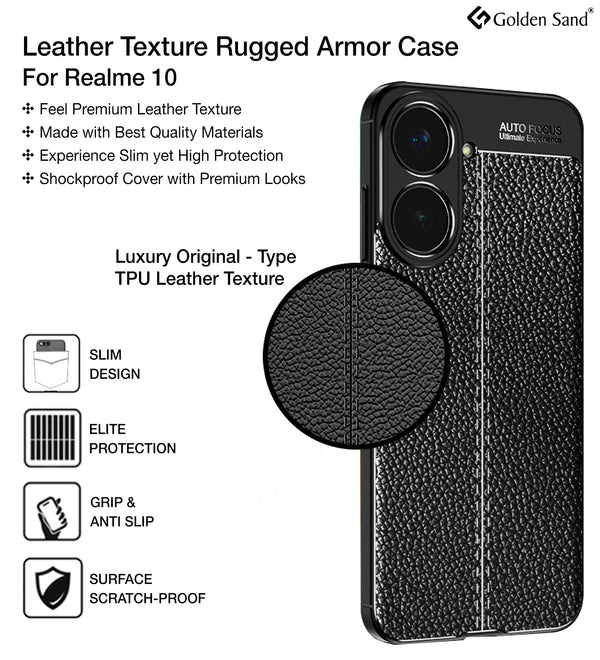 realme 10 (6.4 inch) Back Cover | Vegan Leather Series, Black