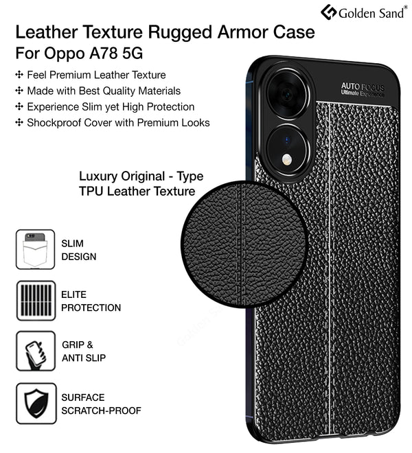 Oppo A78 5G (6.56 inch) Back Cover | Vegan Leather Series, Black