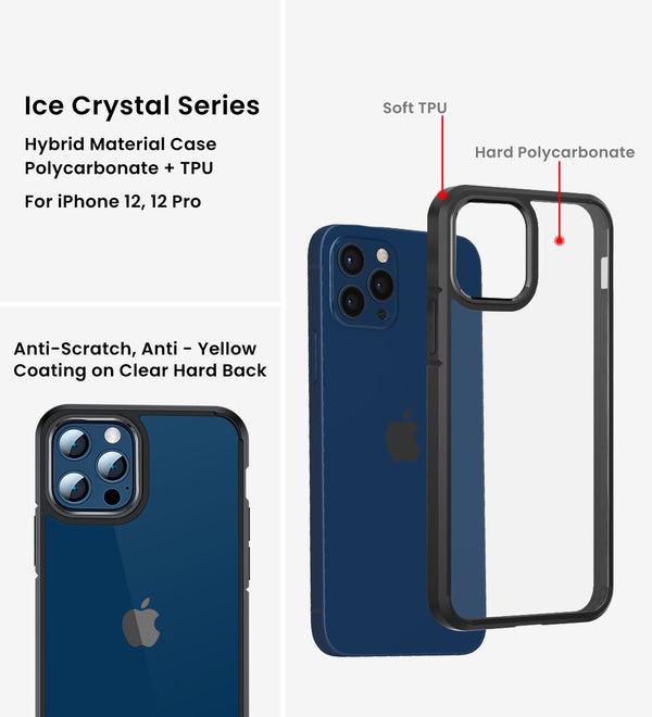 Apple iPhone 12 Pro    (6.1 inch) Back Cover | Ice Crystal Series [Anti Yellow], Space Black