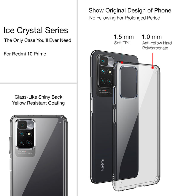Xiaomi Redmi 10 Prime (6.5 inch) Back Cover | Ice Crystal Series [Anti Yellow], Black Clear