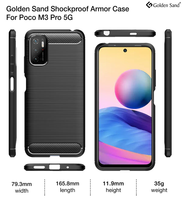 Carbon Fibre Series Shockproof Armor Back Cover for Poco M3 Pro 5G, 6.5 inch, Black
