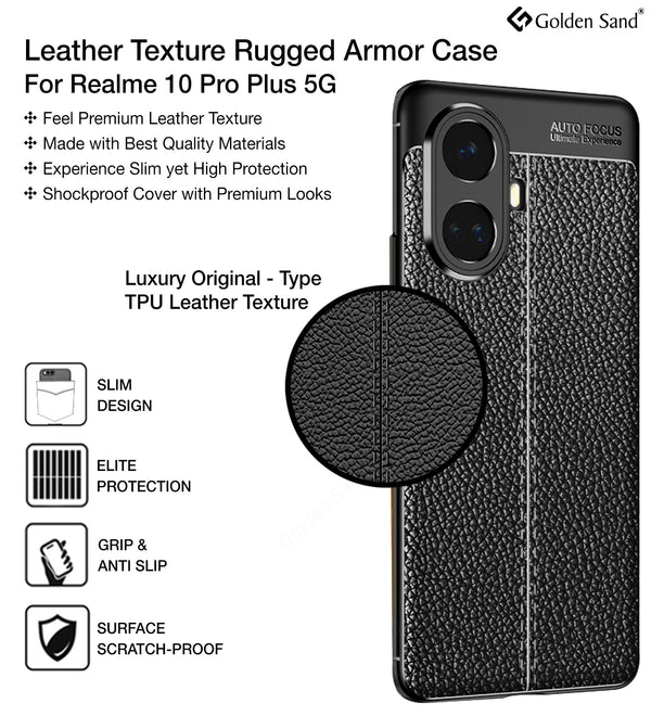 Realme 10 Pro+ 5G (Realme 10 Pro Plus 5G) (6.7 inch) Back Cover | Vegan Leather Series, Black