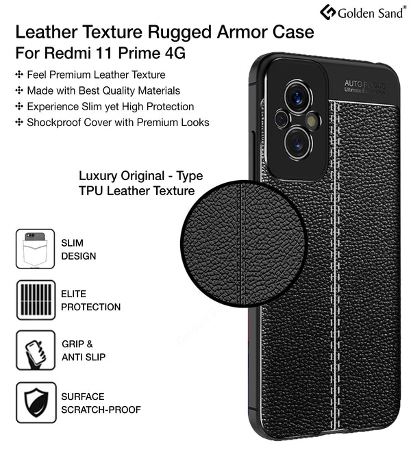 Redmi 11 Prime 4G (6.58 inch) Back Cover | Vegan Leather Series, Black