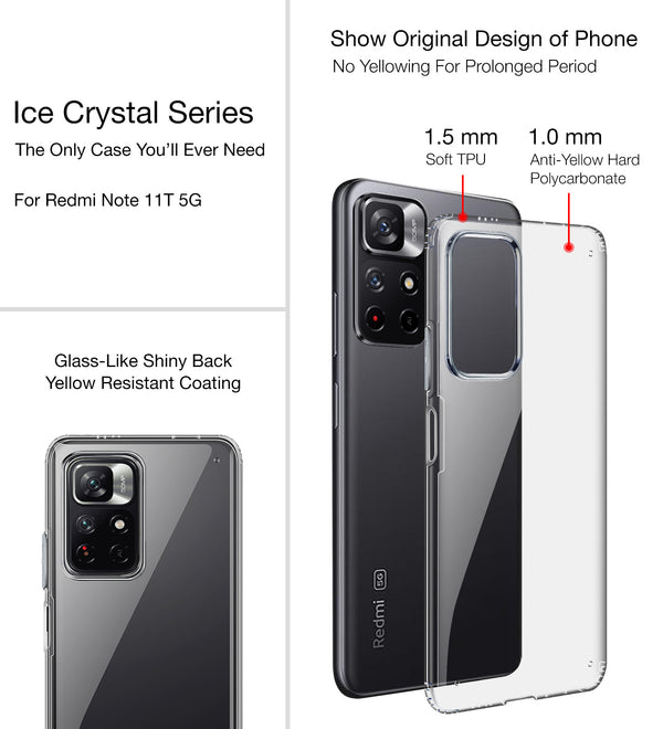 Redmi Note 11T 5G, Poco M4 Pro 5G (6.6 inch) Back Cover | Ice Crystal Series [Anti Yellow], Black Clear