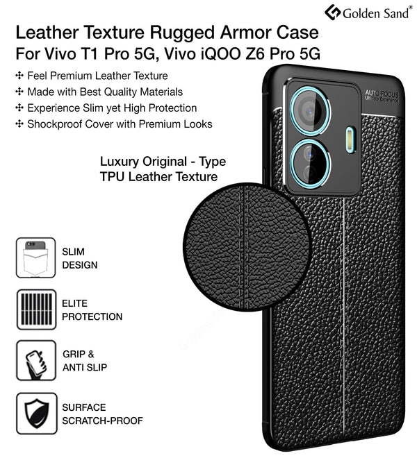 Vivo T1 Pro 5G, iQOO Z6 Pro 5G (6.44 inch) Back Cover | Vegan Leather Series, Black
