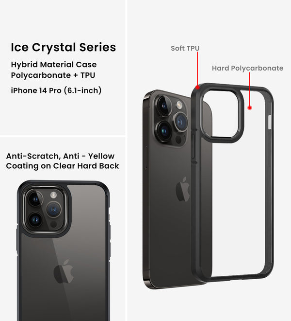 Apple iPhone 14 Pro (6.1 inch) Back Cover | Ice Crystal Series [Anti Yellow], Space Black