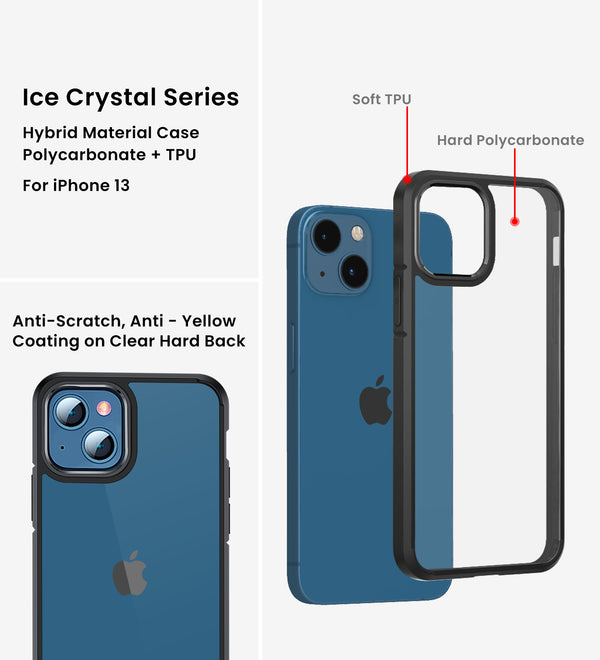 Apple iPhone 13 Mini (5.4 inch) Back Cover | Ice Crystal Series [Anti Yellow], Space Black