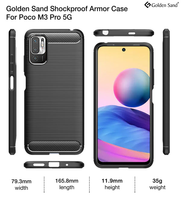 Carbon Fibre Series Shockproof Armor Back Cover for Xiaomi Redmi Note 10T 5G, Poco M3 Pro 5G, 6.5 inch, Black