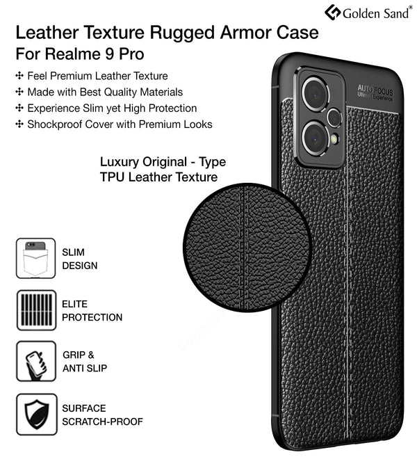 Realme 9 Pro 5G (6.6 inch) Back Cover | Vegan Leather Series, Black