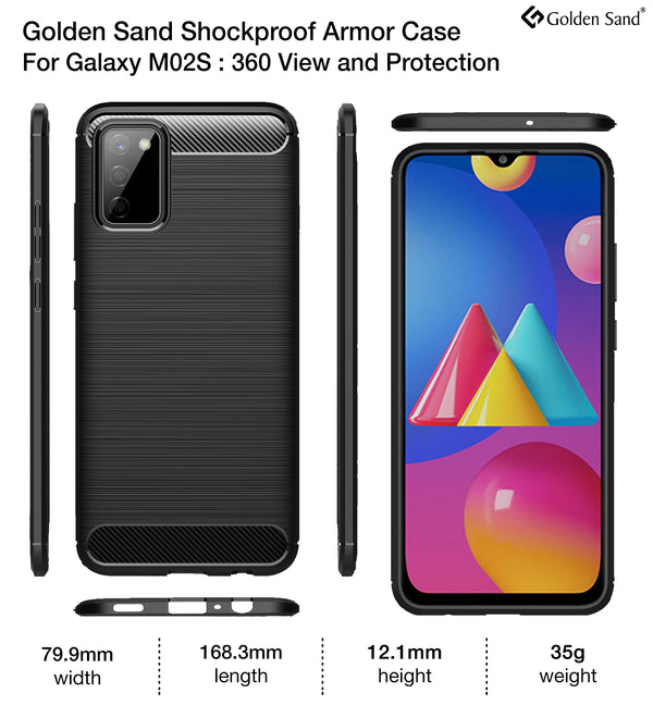 Carbon Fibre Series Shockproof Armor Back Cover for Samsung Galaxy M02s, Samsung Galaxy F02s, 6.5 inch, Black