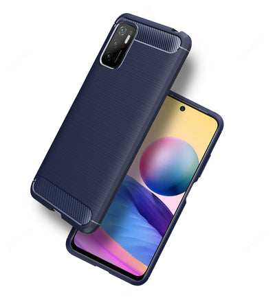 Carbon Fibre Series Shockproof Armor Back Cover for Poco M3 Pro 5G, 6.5 inch, Blue