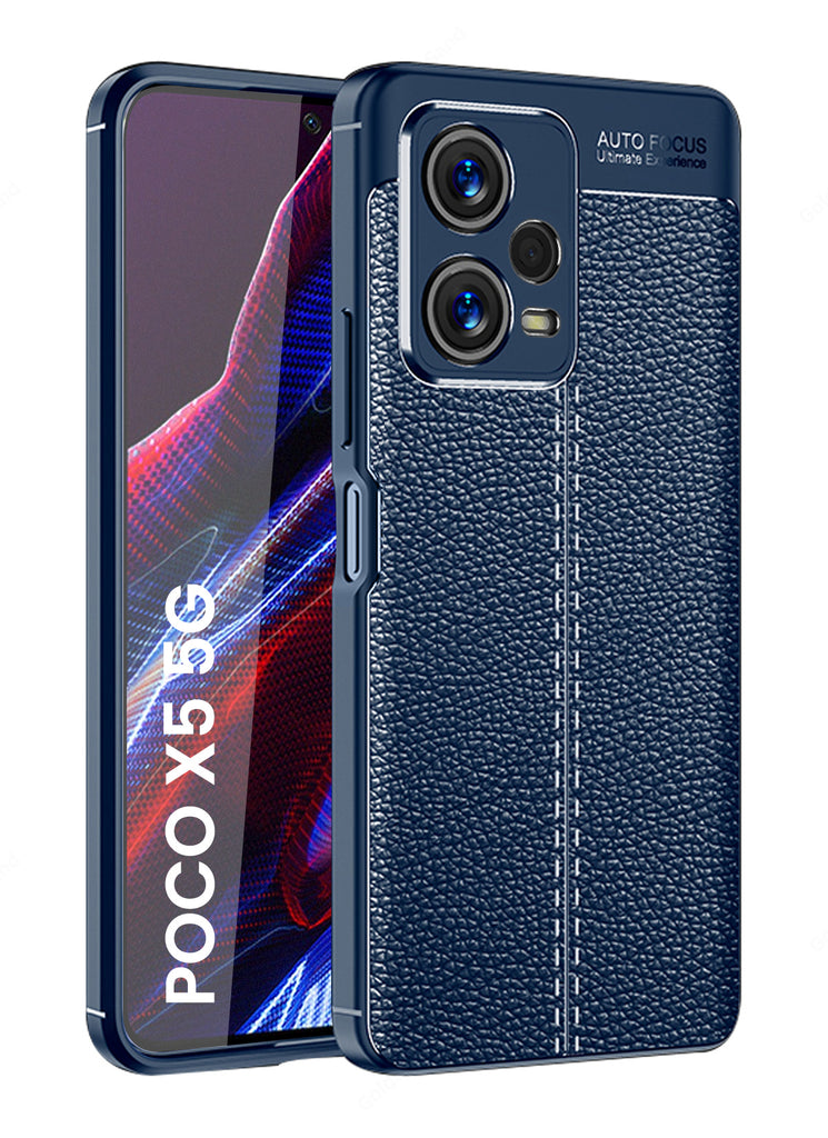 Vegan Leather Rugged Flexible TPU Series Shockproof Armor Back Cover for POCO X5 5G, 6.67 inch, Blue